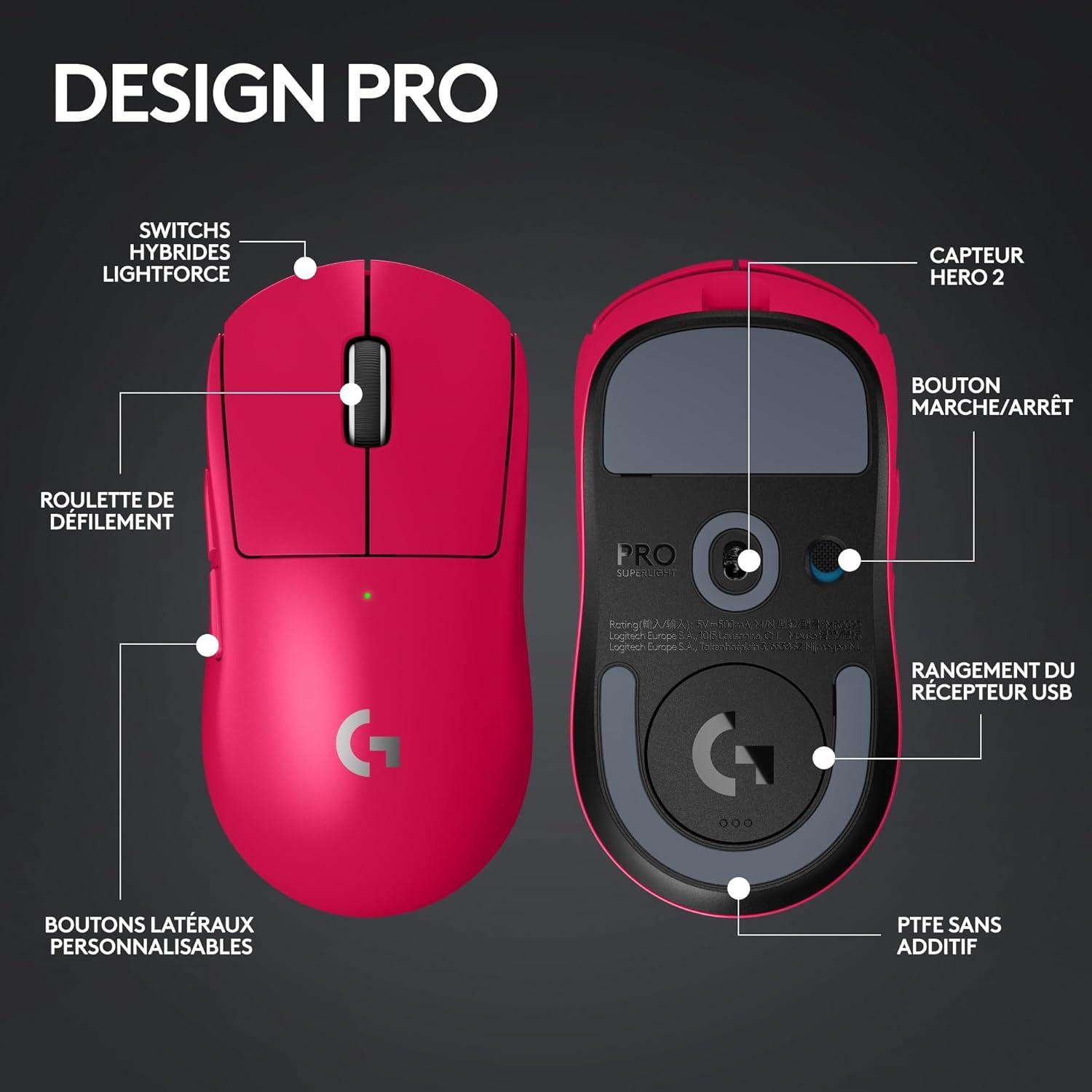 imageLogitech G PRO X SUPERLIGHT 2 LIGHTSPEED Souris gaming sans fil Est Europe Version 8K Polling lgre 60g HERO 2 888 IPS 44K PPP 5 boutons programmables USBC PCMac BlancRose