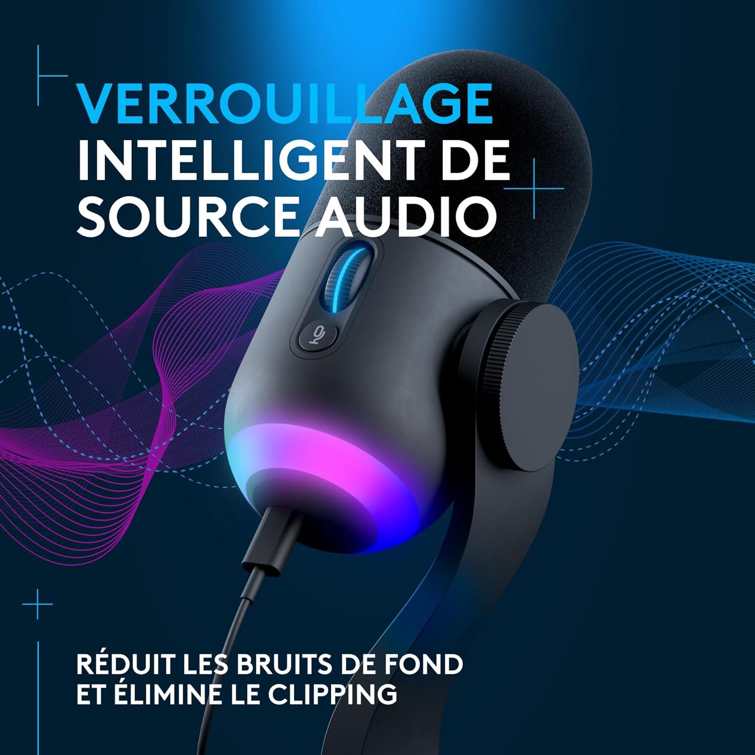 imageLogitech G Yeti GX Microphone Gaming RVB Dynamique avec LIGHTSYNC USB prt lEmploi pour Streaming supercardiode pour PCMac Noir