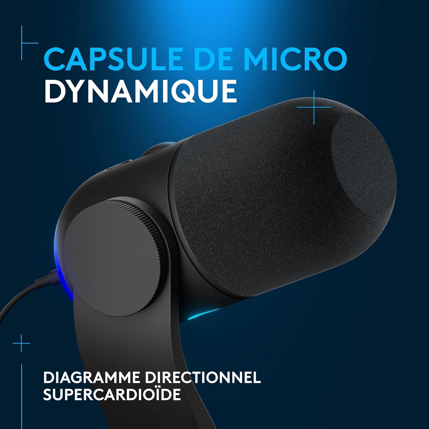 imageLogitech G Yeti GX Microphone Gaming RVB Dynamique avec LIGHTSYNC USB prt lEmploi pour Streaming supercardiode pour PCMac Noir