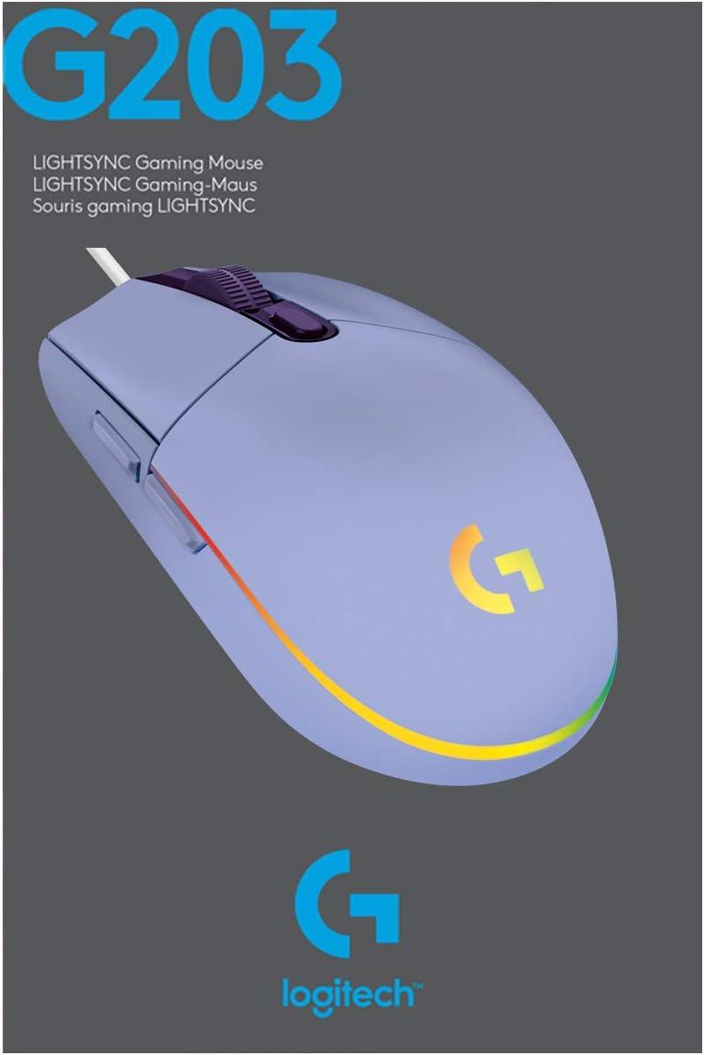 imageLogitech G203 Souris Filaire Gaming 2nd Gen 8000 DPI Effets Lumineux Multicolores LIGHTSYNC RGB 6 Boutons Programmables Mmoire Intgre Compatible Mac et PCLila