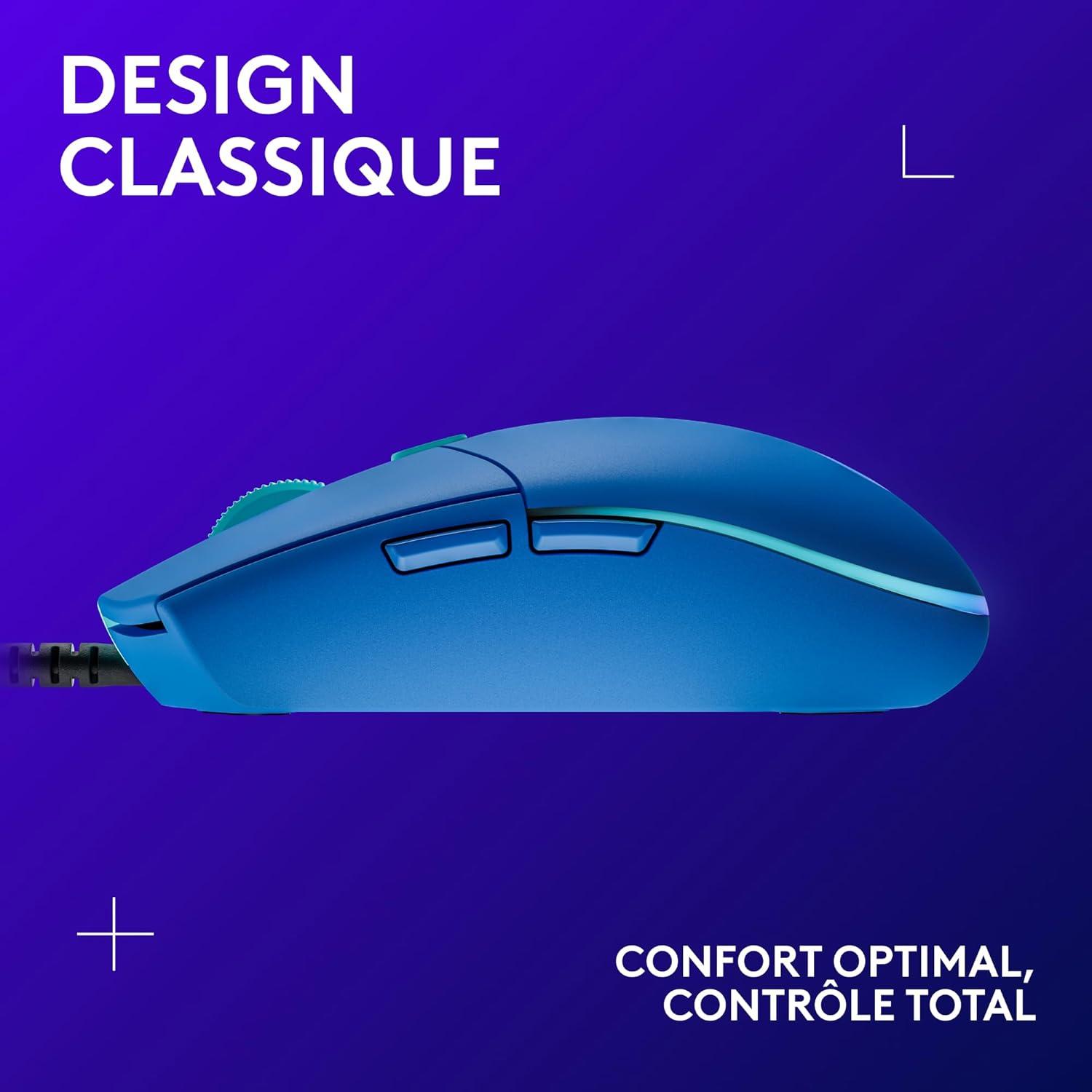 imageLogitech G203 Souris Filaire Gaming 2nd Gen 8000 DPI Effets Lumineux Multicolores LIGHTSYNC RGB 6 Boutons Programmables Mmoire Intgre Compatible Mac et PCBleu