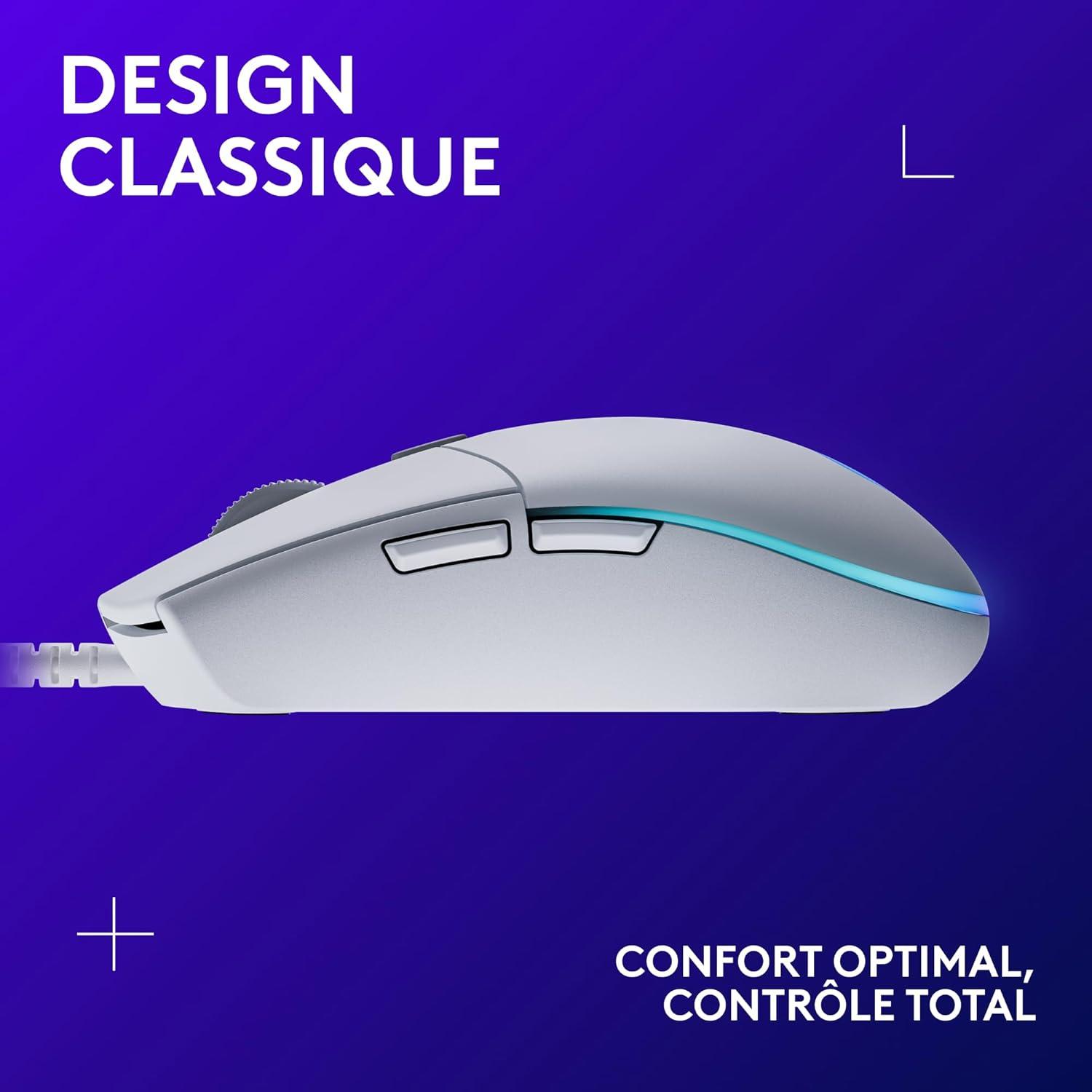 imageLogitech G203 Souris Filaire Gaming 2nd Gen 8000 DPI Effets Lumineux Multicolores LIGHTSYNC RGB 6 Boutons Programmables Mmoire Intgre Compatible Mac et PCBlanc