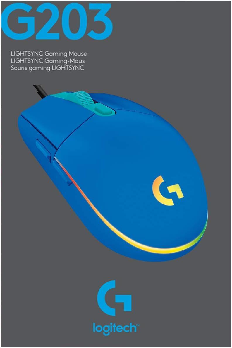 imageLogitech G203 Souris Filaire Gaming 2nd Gen 8000 DPI Effets Lumineux Multicolores LIGHTSYNC RGB 6 Boutons Programmables Mmoire Intgre Compatible Mac et PCBleu