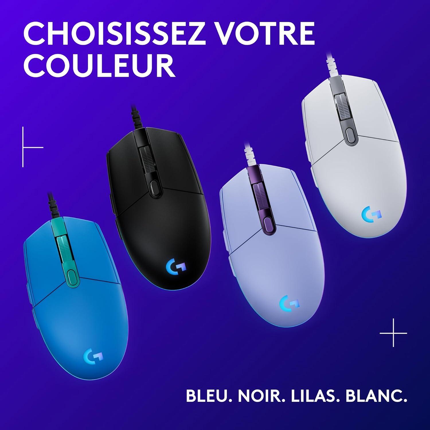 imageLogitech G203 Souris Filaire Gaming 2nd Gen 8000 DPI Effets Lumineux Multicolores LIGHTSYNC RGB 6 Boutons Programmables Mmoire Intgre Compatible Mac et PCBlanc