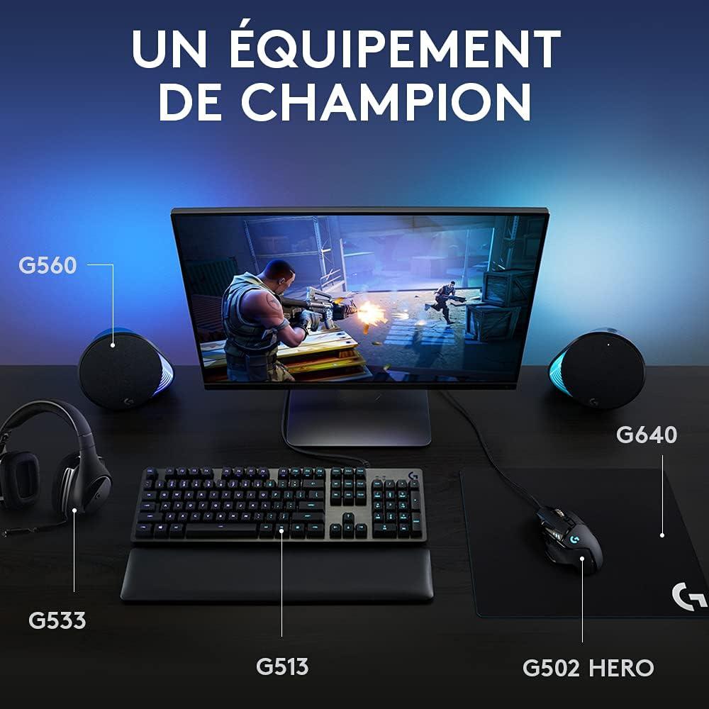 imageLogitech G560 Deux Hautparleurs Gaming PC Son Surround DTSX Ultra 71 et Eclairage RGB LIGHTSYNC Synchronis vos Jeux et un caisson de basses exprience de jeu immersive Noir
