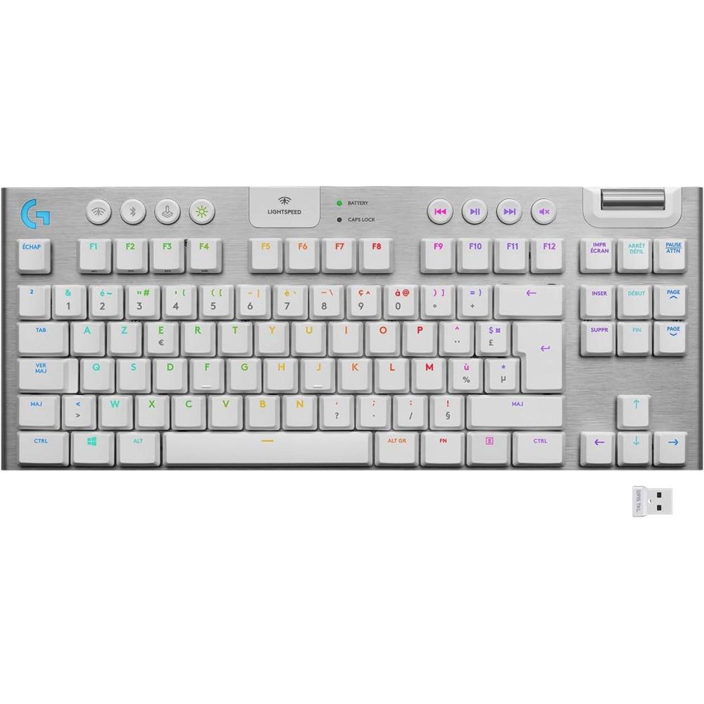 imageLogitech G G915 X LIGHTSPEED Clavier gaming sans fil ultraplat touches PBT double couche touches entirement programmables switchs GL Blue Clicky Clavier Franais AZERTY NoirBlanc