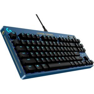 Logitech G Pro Clavier Gamer Mécanique, Design Tenkeyless Ultra Portable, Câble USB Détachable, Touches Rétroéclairées LIGHTSYNC RVB, Edition Officielle League of Legends, Francais AZERTY – Bleu/Or