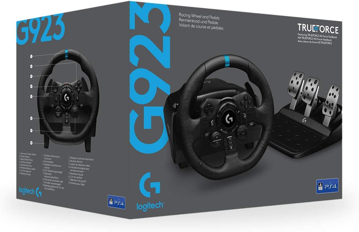 imageLogitech G G923 volant de course et pdales TRUEFORCE jusqu 1000 Hz commande de dmarrage double embrayage housse de volant vritable PS5PS4PCMac NoirG923 PlayStation PC