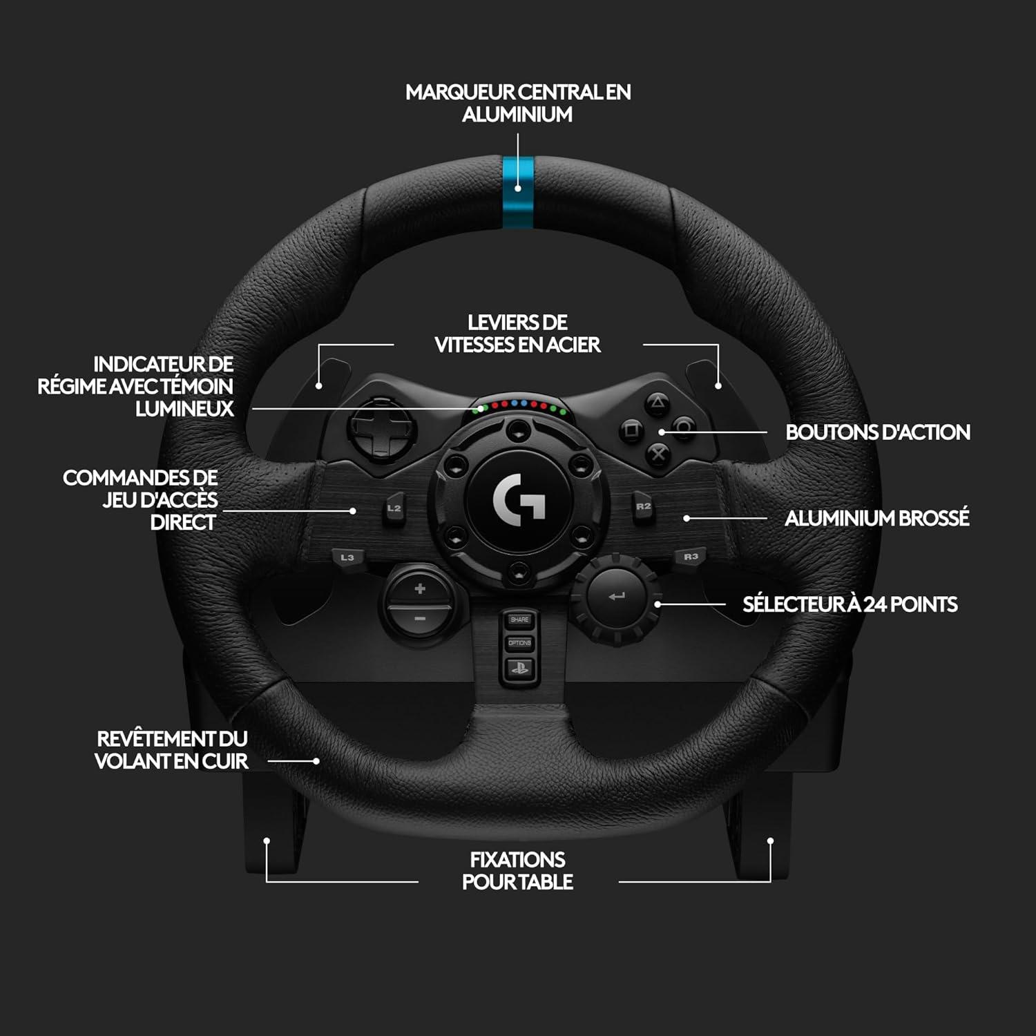 imageLogitech G G923 volant de course et pdales TRUEFORCE jusqu 1000 Hz commande de dmarrage double embrayage housse de volant vritable PS5PS4PCMac NoirG923 PlayStation PC