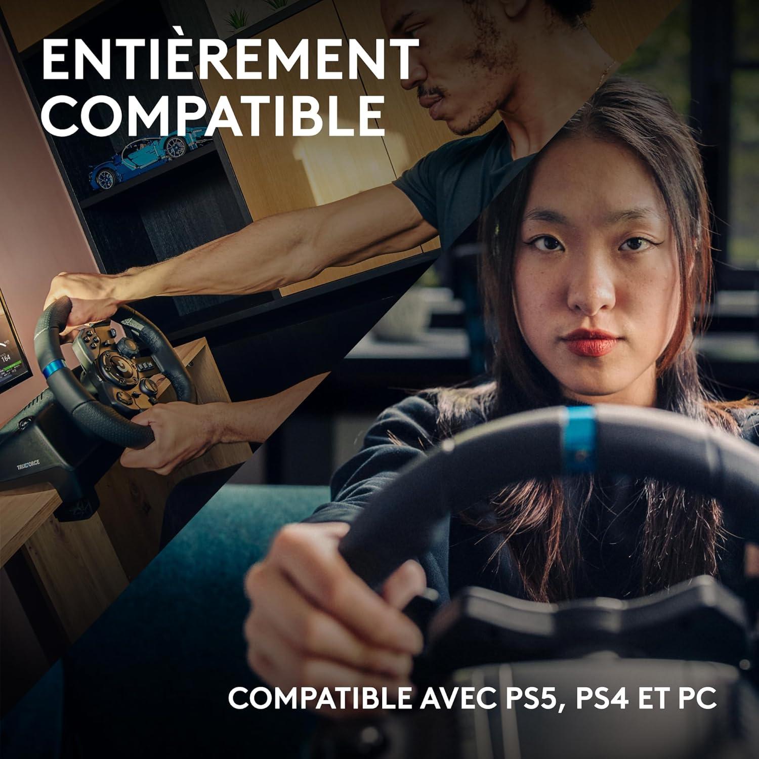 imageLogitech G G923 volant de course et pdales TRUEFORCE jusqu 1000 Hz commande de dmarrage double embrayage housse de volant vritable PS5PS4PCMac NoirG923 PlayStation PC