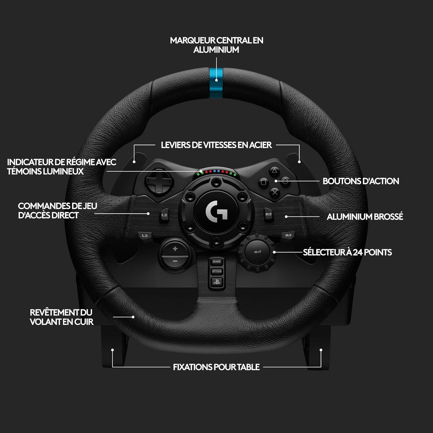 imageLogitech G G923 volant de course et pdales TRUEFORCE jusqu 1000 Hz commande de dmarrage double embrayage housse de volant vritable PS5PS4PCMac NoirG923 PlayStation PC