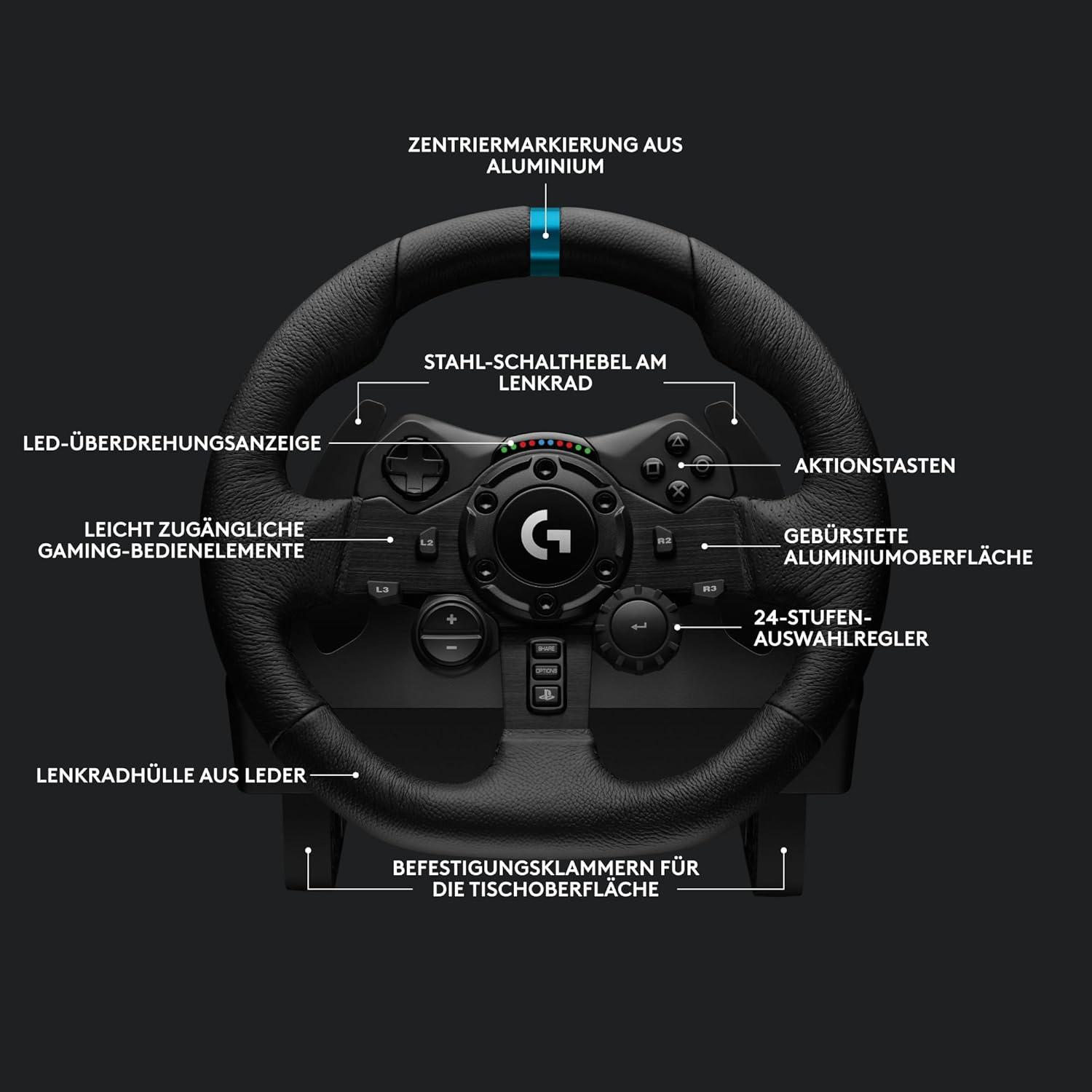 imageLogitech G G923 volant de course et pdales TRUEFORCE jusqu 1000 Hz commande de dmarrage double embrayage housse de volant vritable PS5PS4PCMac NoirG923 PlayStation PC