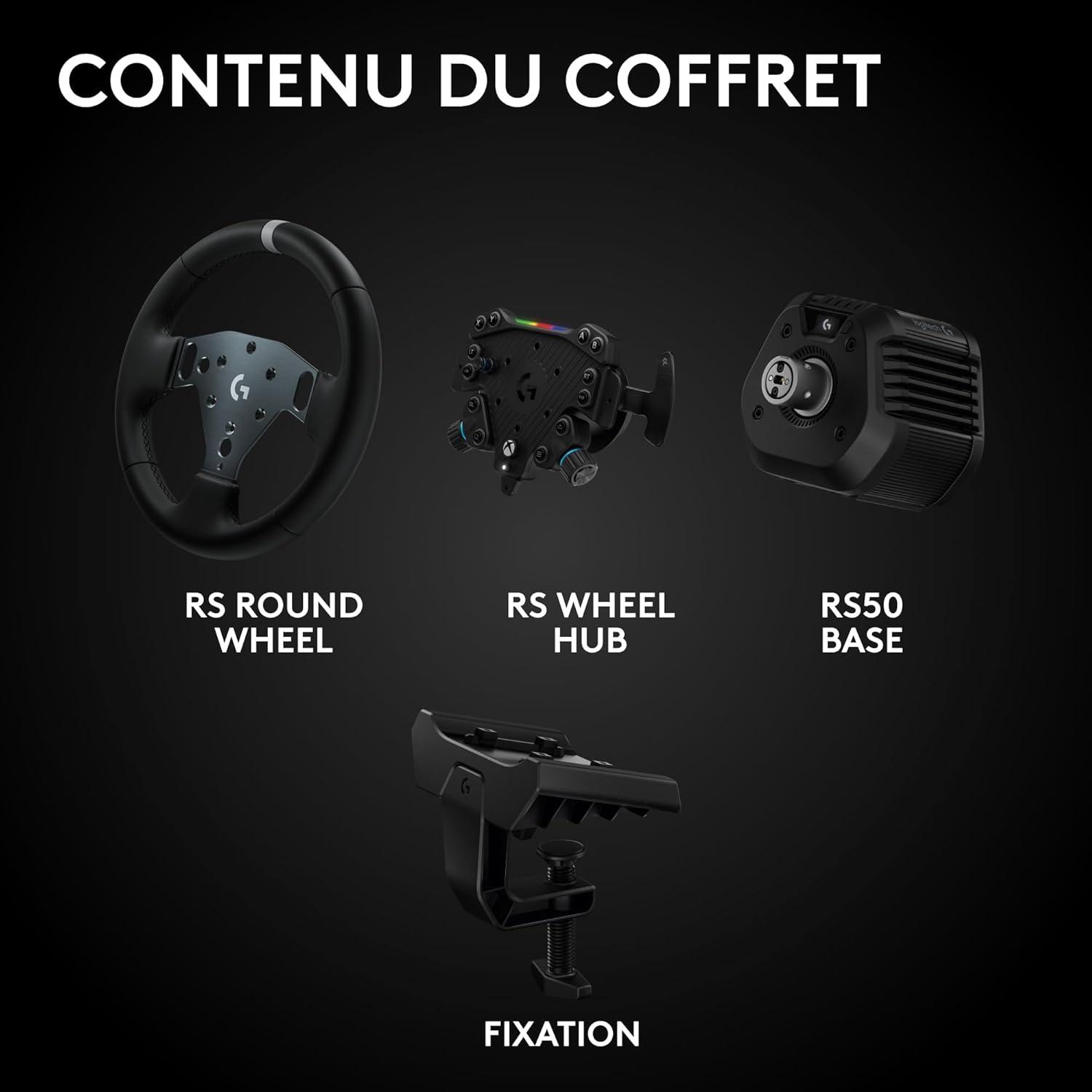 imageLogitech G RS50 System configuration de volant de simulation de course en 3 pices base de volant RS50 avec Direct Drive 8 Nm RS Wheel Hub avec 13 boutons et RS Round Wheel 28 cm XboxPC Noir