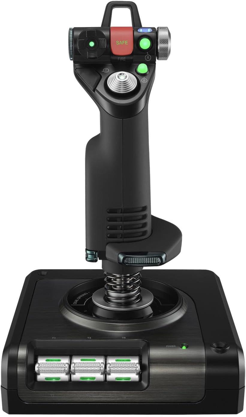 imageLogitech G Saitek X52 Pro Flight Systme 3M avec Commande de Gaz Pices Mtalliques et Joystick de Simulation Ecran LCD Double Suspension Boutons Lumineux 2 Connexions USB Noir