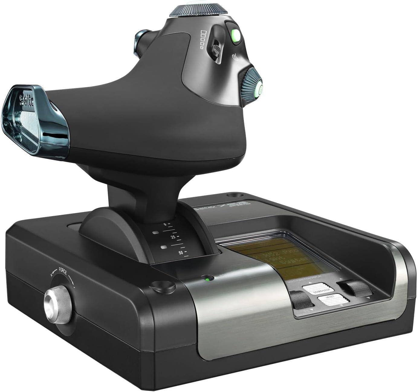 imageLogitech G Saitek X52 Pro Flight Systme 3M avec Commande de Gaz Pices Mtalliques et Joystick de Simulation Ecran LCD Double Suspension Boutons Lumineux 2 Connexions USB Noir