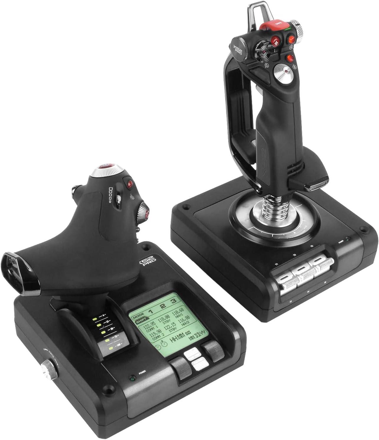 imageLogitech G Saitek X52 Pro Flight Systme 3M avec Commande de Gaz Pices Mtalliques et Joystick de Simulation Ecran LCD Double Suspension Boutons Lumineux 2 Connexions USB Noir