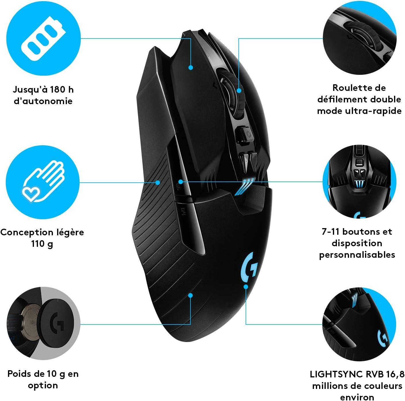 imageLogitech G903 LIGHTSPEED Souris Gamer sans Fil 25 600 PPP RVB Gaming Poids Ajustables 6 Boutons Programmables POWERPLAYcompatible Batterie Longue Dure Ambidextre PCMac NoireG903 LIGHTSPEED