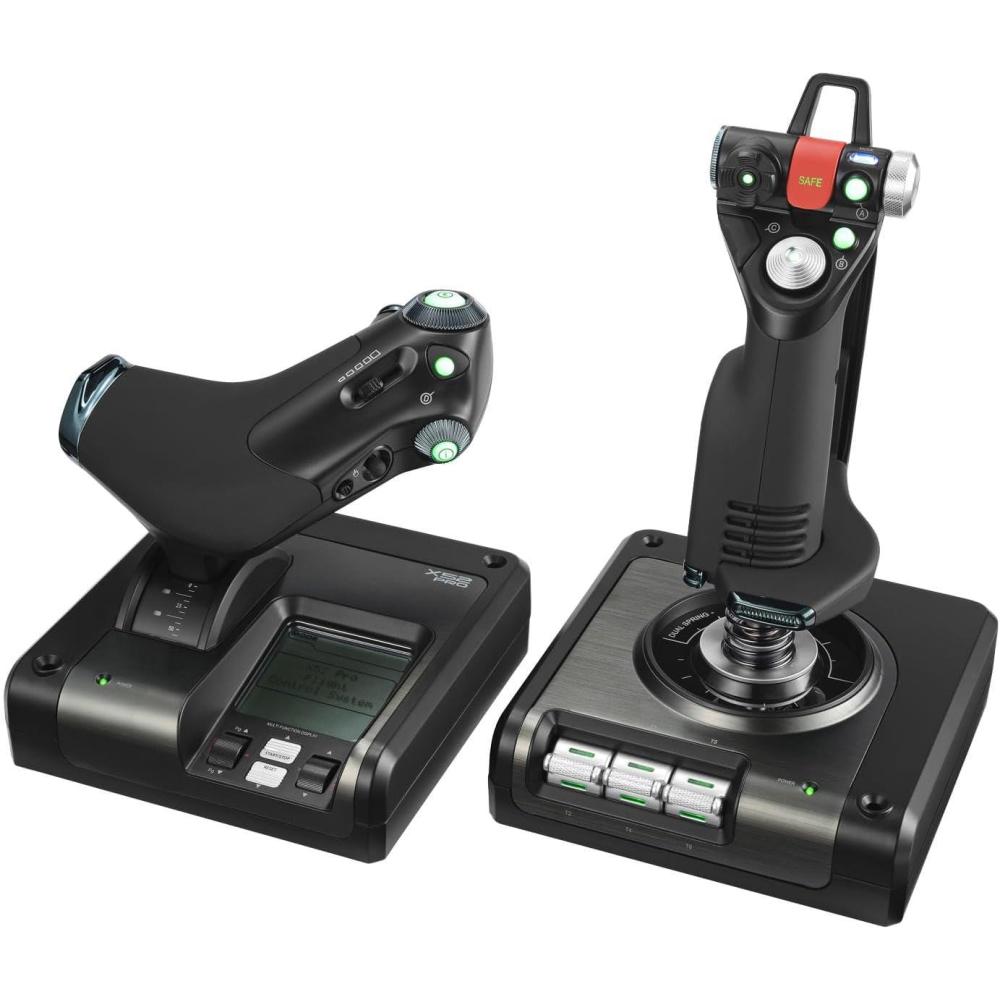 imageLogitech G Saitek X52 Pro Flight Systme 3M avec Commande de Gaz Pices Mtalliques et Joystick de Simulation Ecran LCD Double Suspension Boutons Lumineux 2 Connexions USB Noir