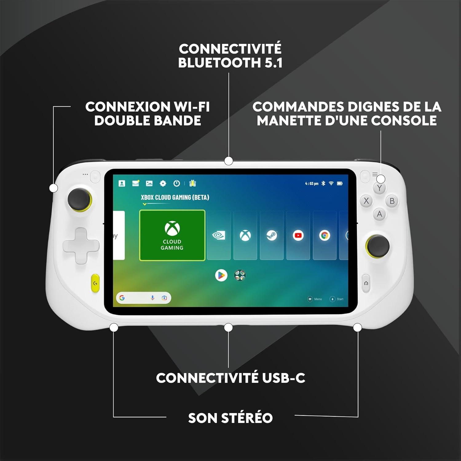 imageLogitech G CLOUD Console Portable Systme de Jeu Portable Longue Autonomie cran tactile 1080P de 18 cm Design Lger Xbox Cloud Gaming NVIDIA GeForce NOW Google Play Blanc