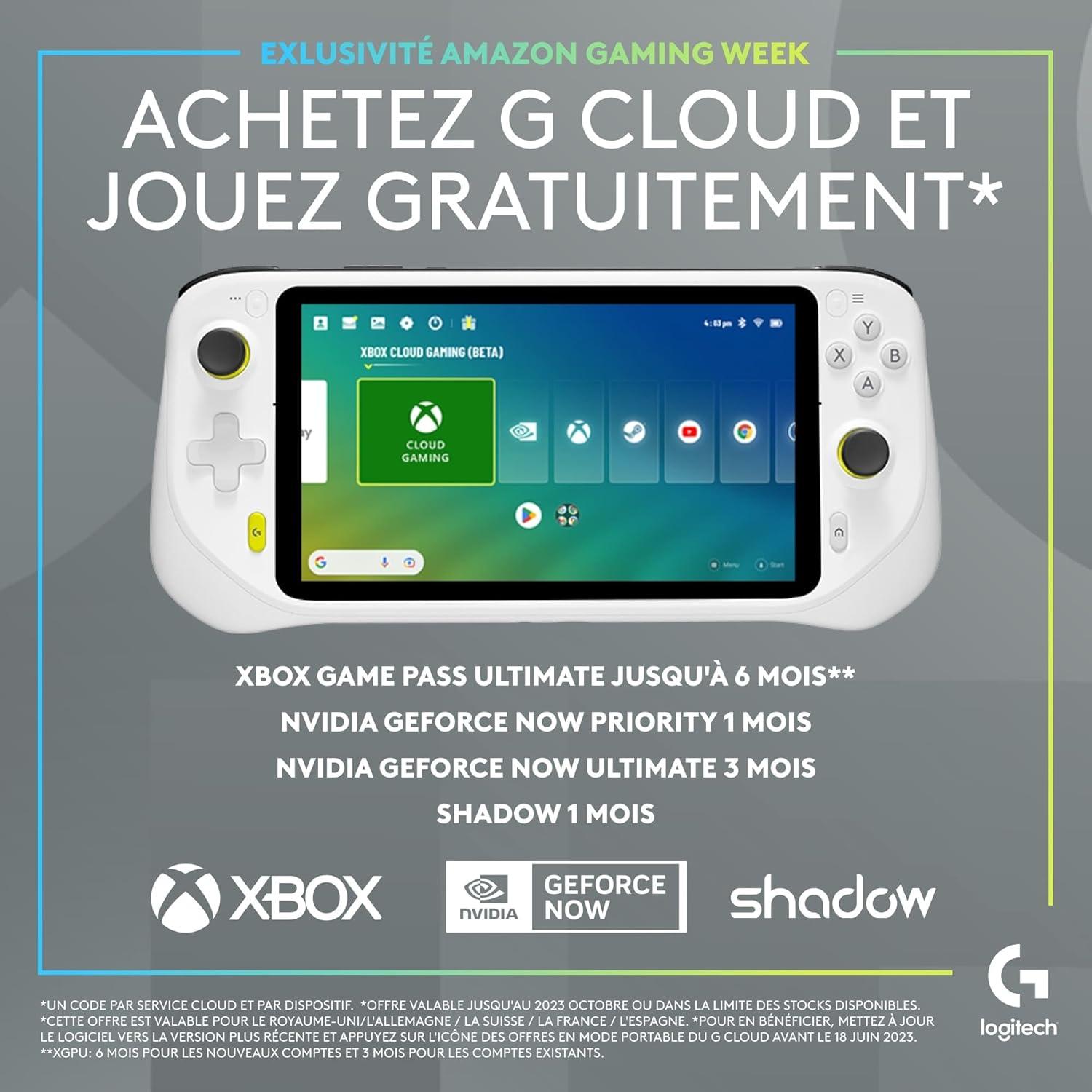 imageLogitech G CLOUD Console Portable Systme de Jeu Portable Longue Autonomie cran tactile 1080P de 18 cm Design Lger Xbox Cloud Gaming NVIDIA GeForce NOW Google Play Blanc