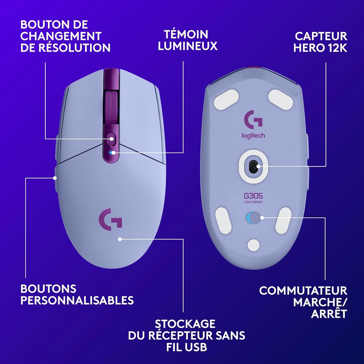 imageLogitech G305 Souris Gamer sans Fil 1 de Logitech G435 LIGHTSPEED et Bluetooth Sans Fil Casque Gaming BleuLila
