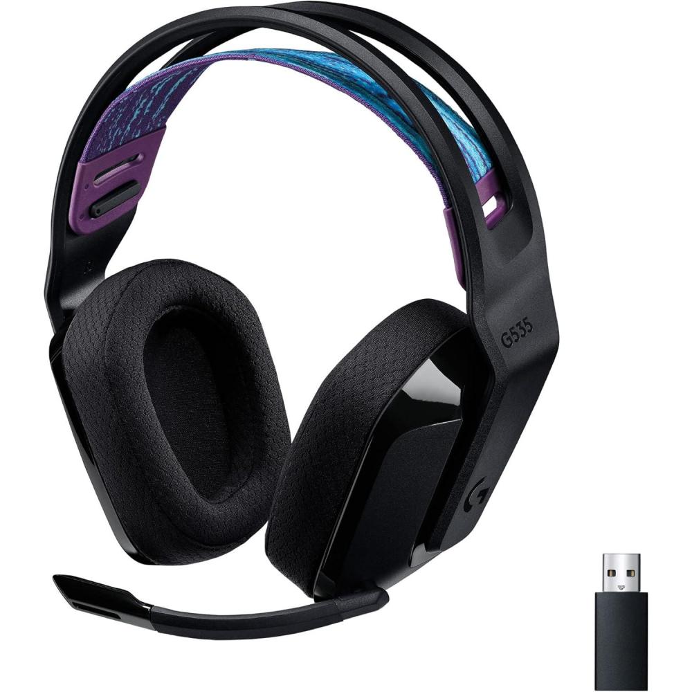 imageLogitech G335 Casque Gamer Filaire avec Micro Prise Audio 35 mm Ecouteurs Mousse  Mmoire de Forme Lger Compatible avec PC PlayStation Xbox Nintendo Switch  NoirBleu avec dtails violets