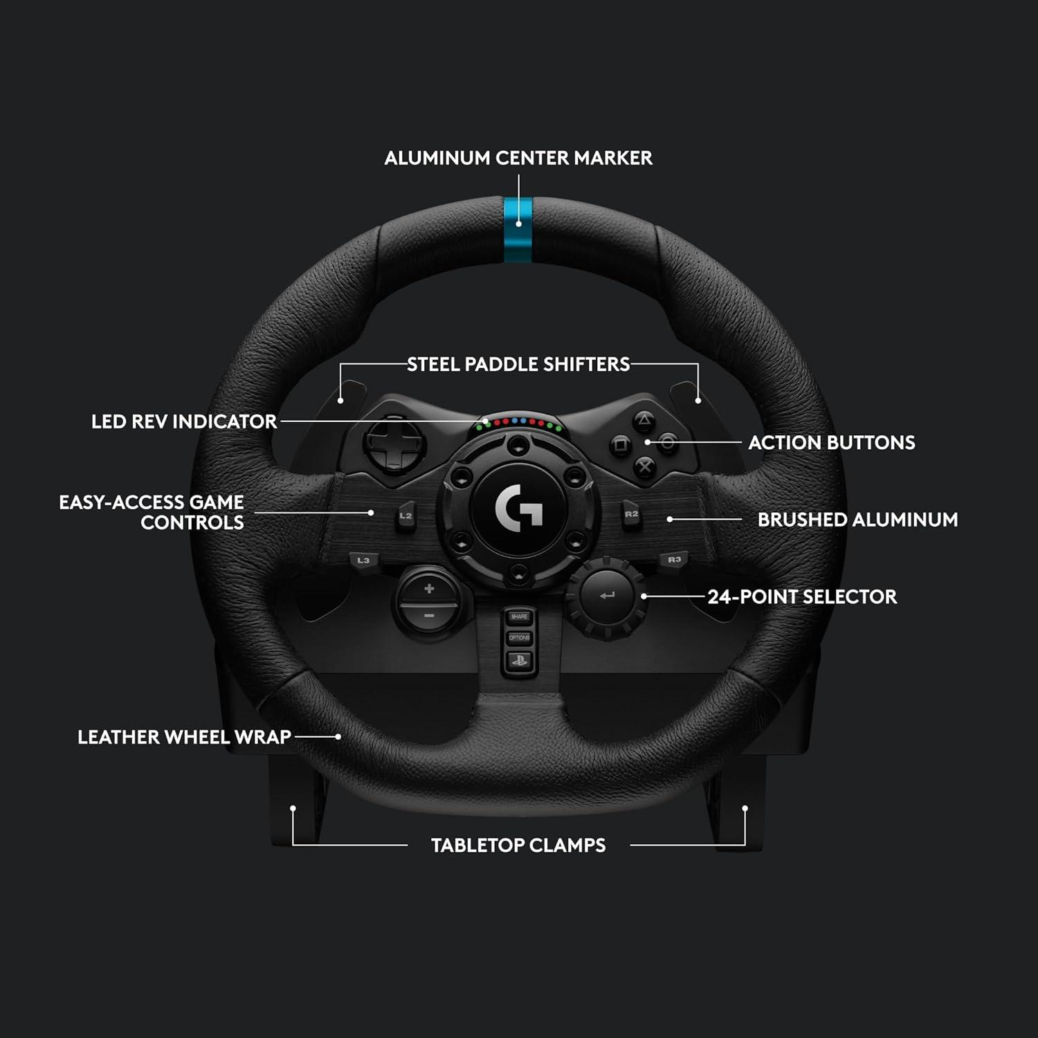 imageLogitech G G923 Volant de Course et Pdales Compatible PS5 PS4 et PC Prise anglaise Type G NoirPlayStation PC