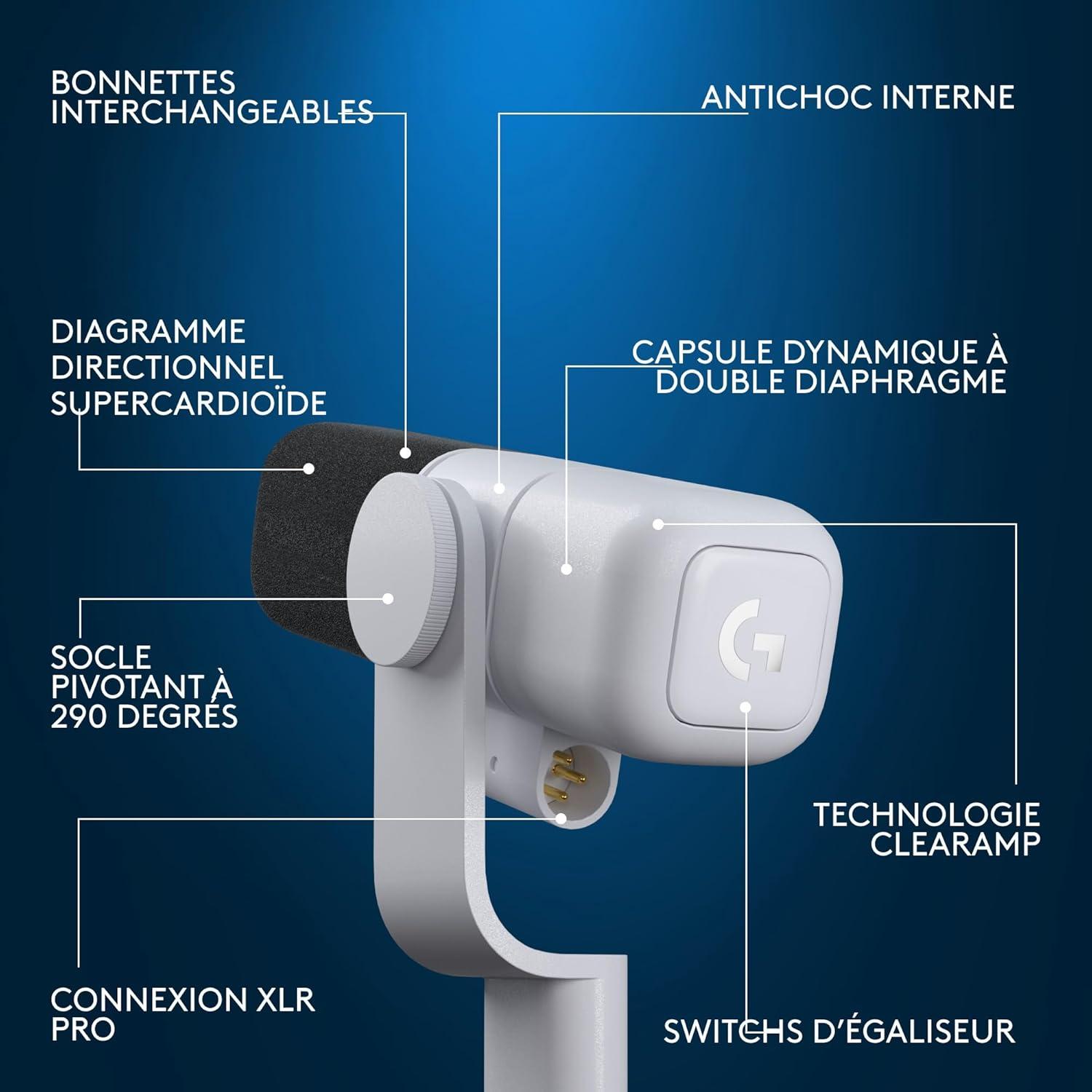 imageLogitech G Yeti Studio Microphone Gaming de Diffusion XLR Actif et Dynamique pramplificateur Actif ClearAmp Capsule Double diaphragme Antichoc Interne BlancBlanc