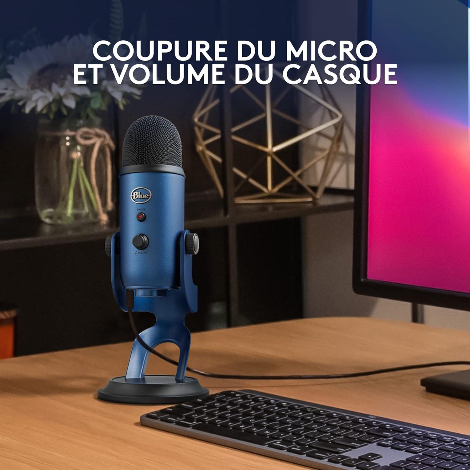 imageLogitech for Creators Blue Yeti Microphone USB pour Enregistrer Streaming Gaming Podcast sur PC ampamp Mac Micro condensateur pour ordinateur portable et PC avec Effets Blue VOCE Plug and Play NoirBleu