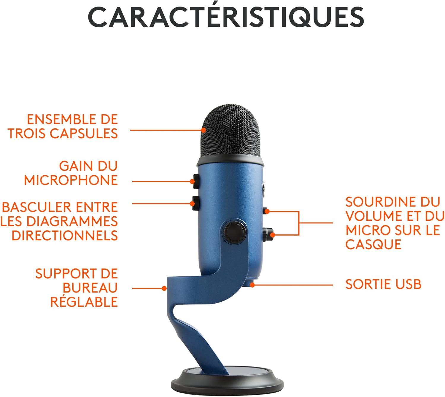 imageLogitech for Creators Blue Yeti Microphone USB pour Enregistrer Streaming Gaming Podcast sur PC ampamp Mac Micro condensateur pour ordinateur portable et PC avec Effets Blue VOCE Plug and Play NoirBleu