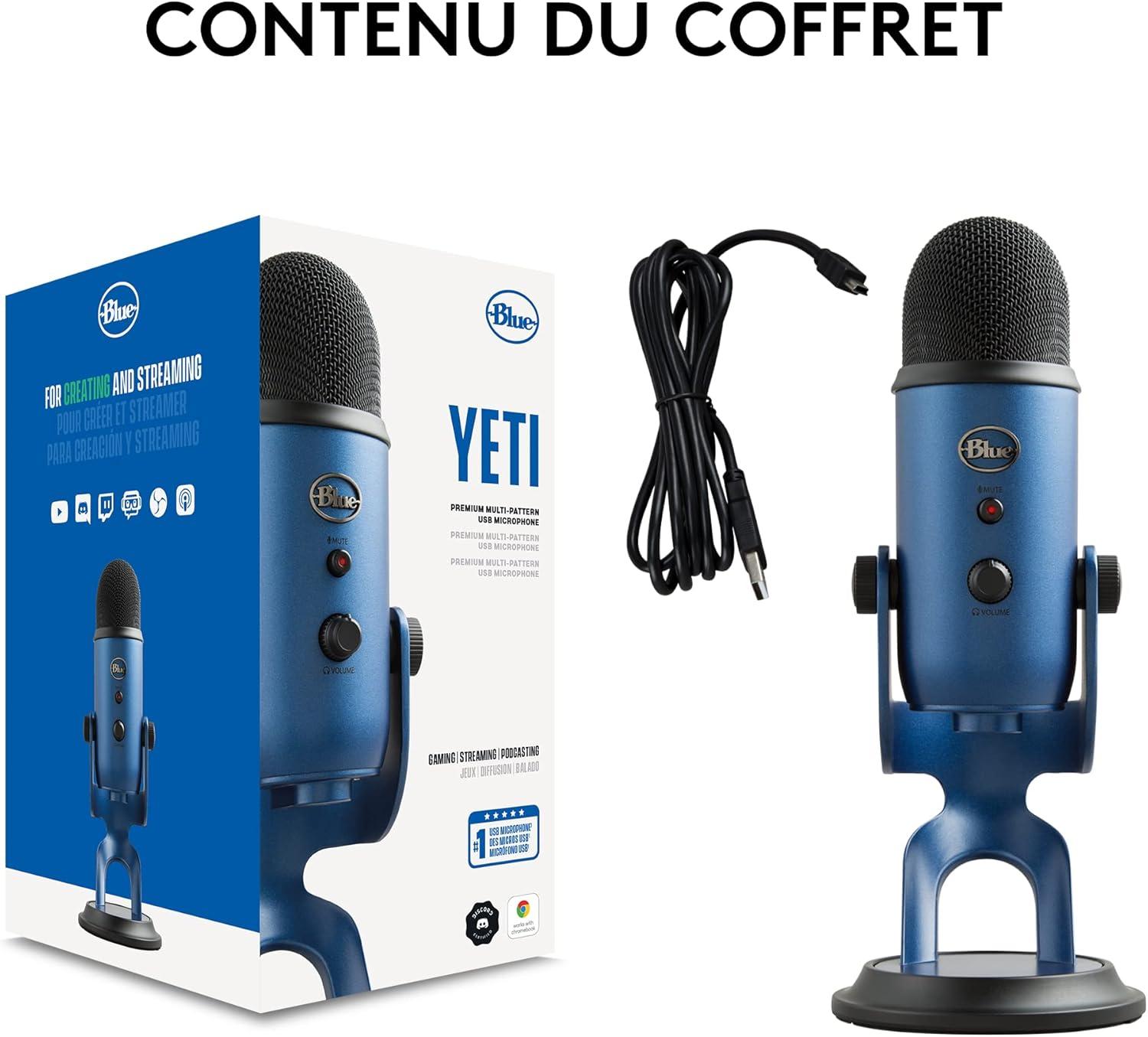 imageLogitech for Creators Blue Yeti Microphone USB pour Enregistrer Streaming Gaming Podcast sur PC ampamp Mac Micro condensateur pour ordinateur portable et PC avec Effets Blue VOCE Plug and Play NoirBleu