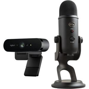 Logitech Brio 4K Webcam Streaming, Vidéo HD, Noire + Blue Yeti Microphone USB Professionnel Micro Streaming Noir, Configuration Ultime Pour Les Streamers et les Gamers sur PC et MAC
